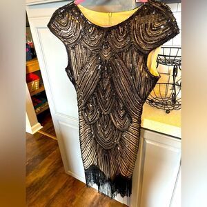 Elegant Black Beaded Dress, Handmade